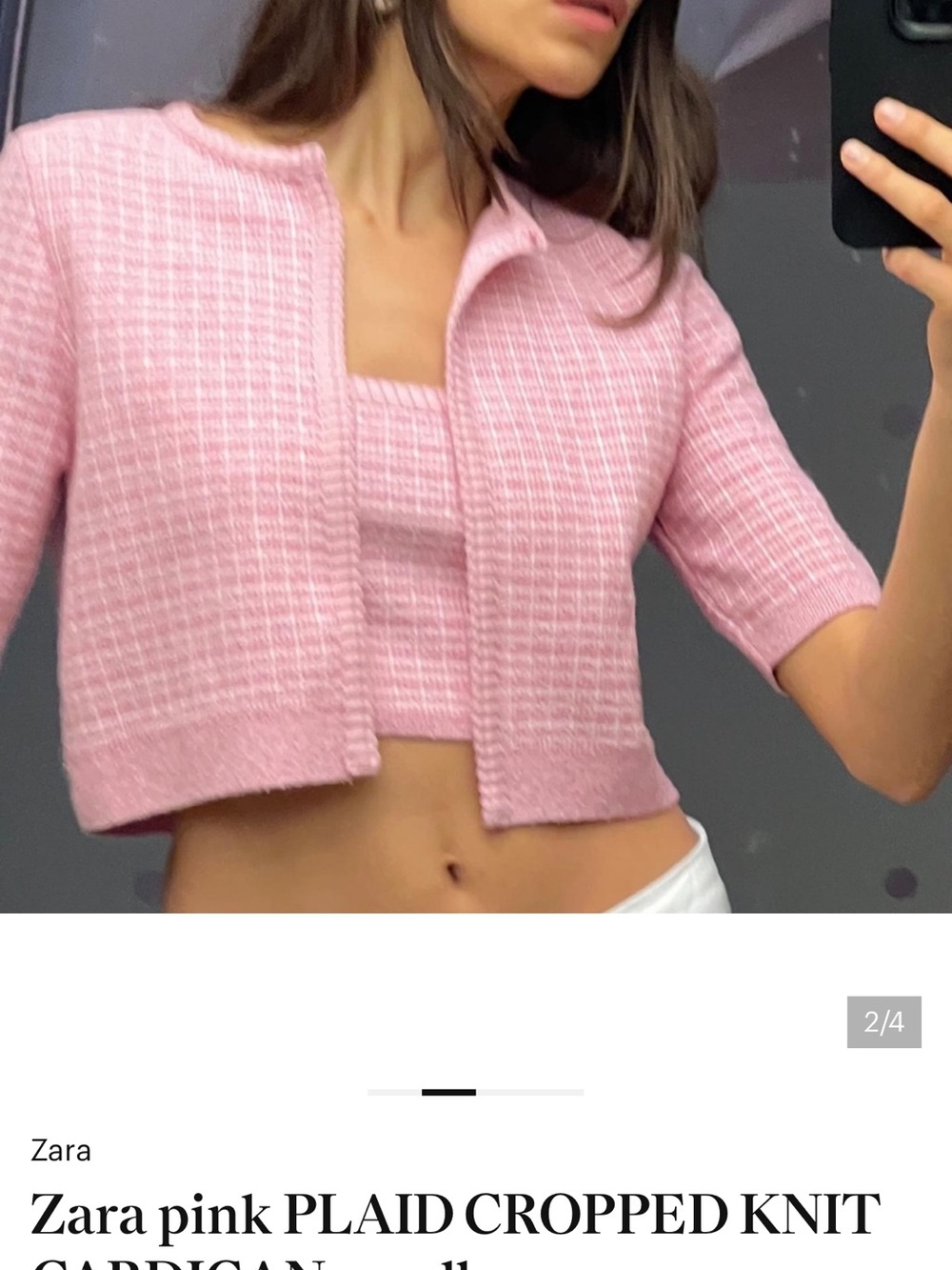 Zara Pink Cropped Plaid Knit Cardigan and Tank